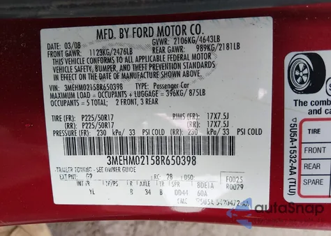 2008 Mercury Milan V6 Premier from USA, damaged, VIN 3MEHM02158R650398